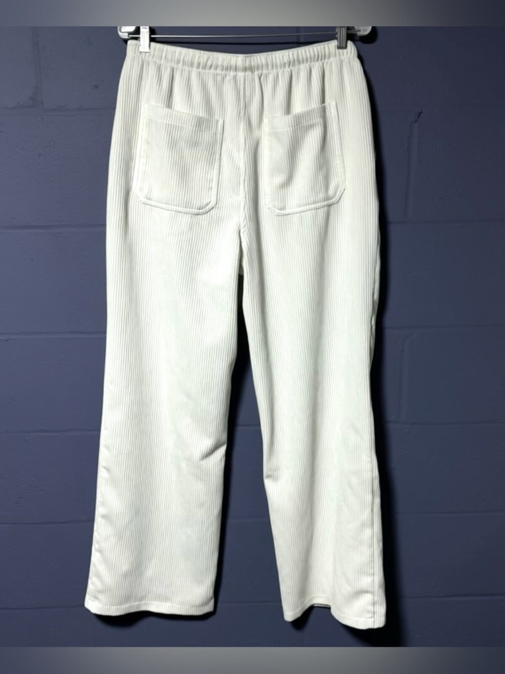 Teddy Smith White Ribbed Velour Pants Wide Leg Drawstring Lounge L Casual